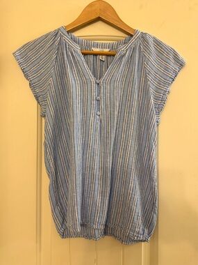 Time and Tru Light Blue and White Striped Cap-Sleeve Blouse